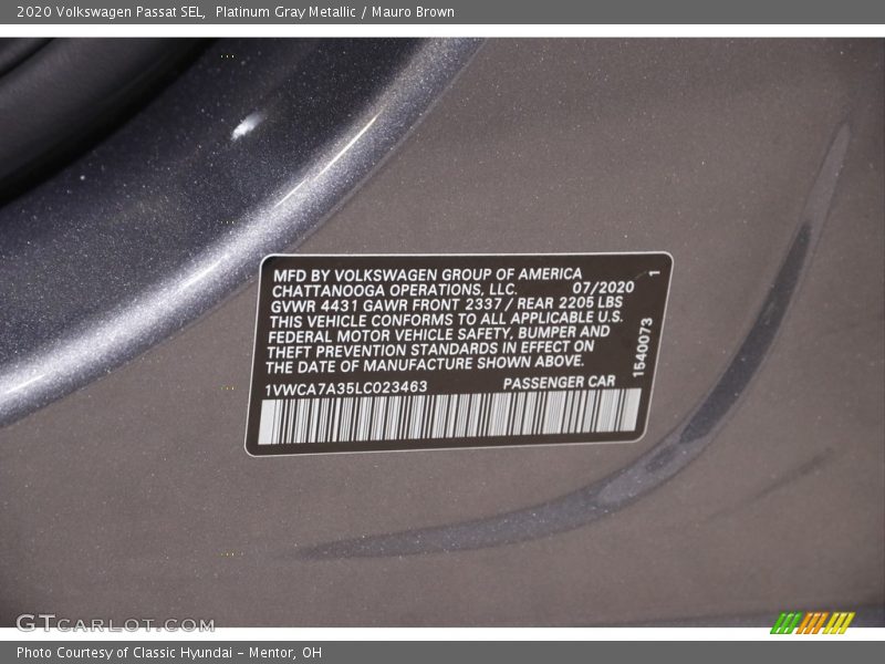 Platinum Gray Metallic / Mauro Brown 2020 Volkswagen Passat SEL