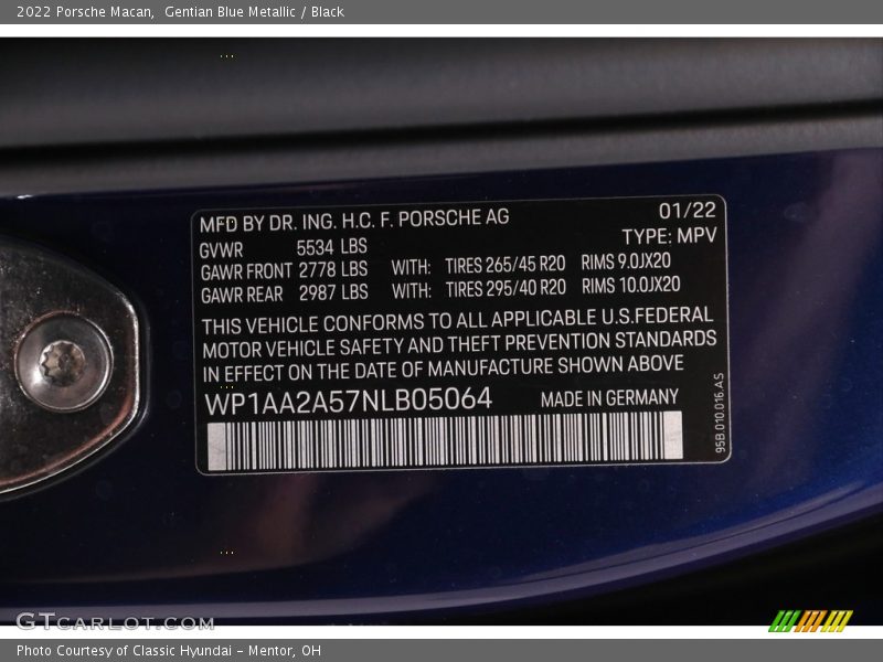 Info Tag of 2022 Macan 