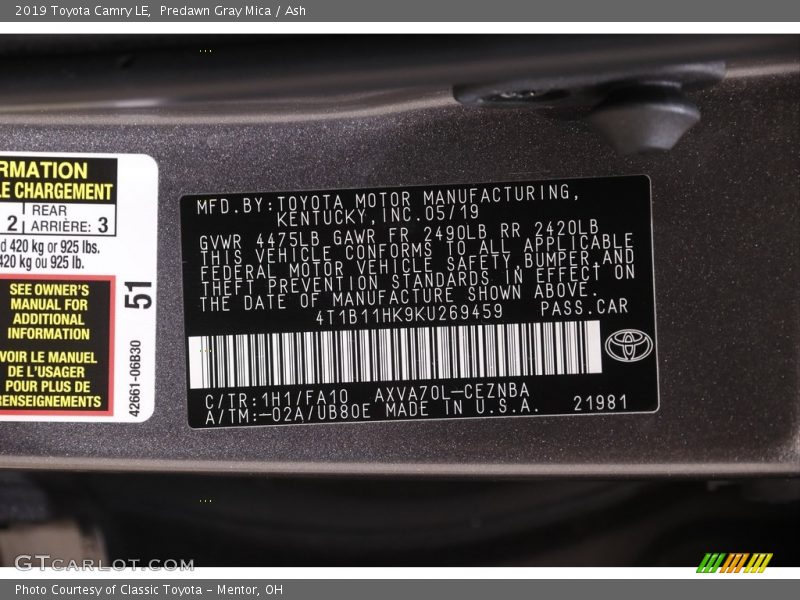 Predawn Gray Mica / Ash 2019 Toyota Camry LE