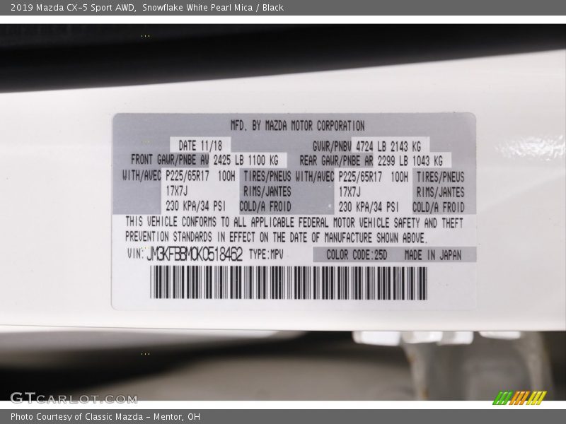 Snowflake White Pearl Mica / Black 2019 Mazda CX-5 Sport AWD