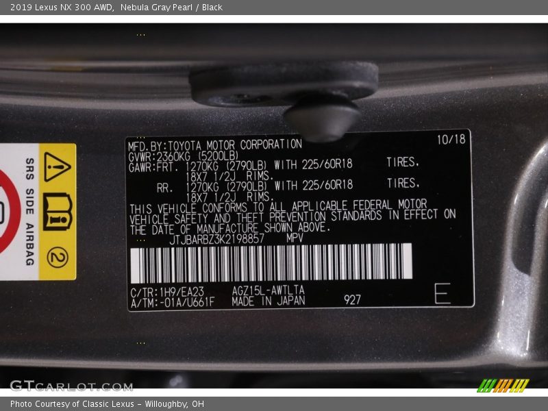 Nebula Gray Pearl / Black 2019 Lexus NX 300 AWD