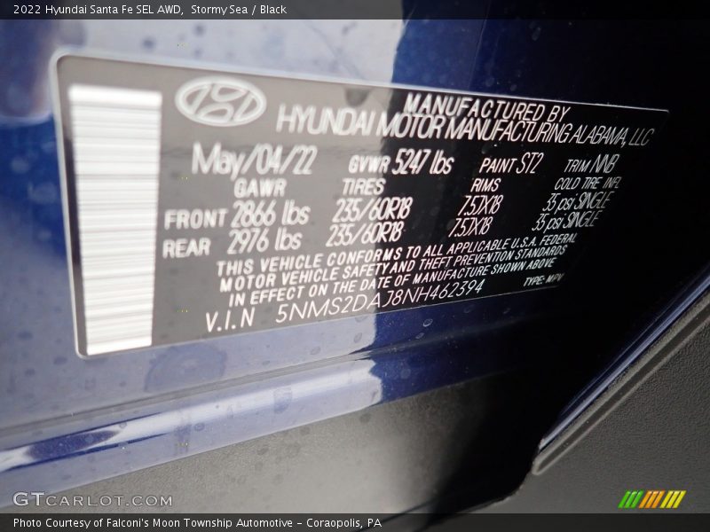 Stormy Sea / Black 2022 Hyundai Santa Fe SEL AWD