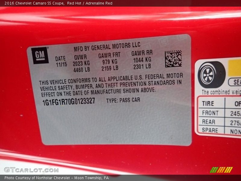 Red Hot / Adrenaline Red 2016 Chevrolet Camaro SS Coupe