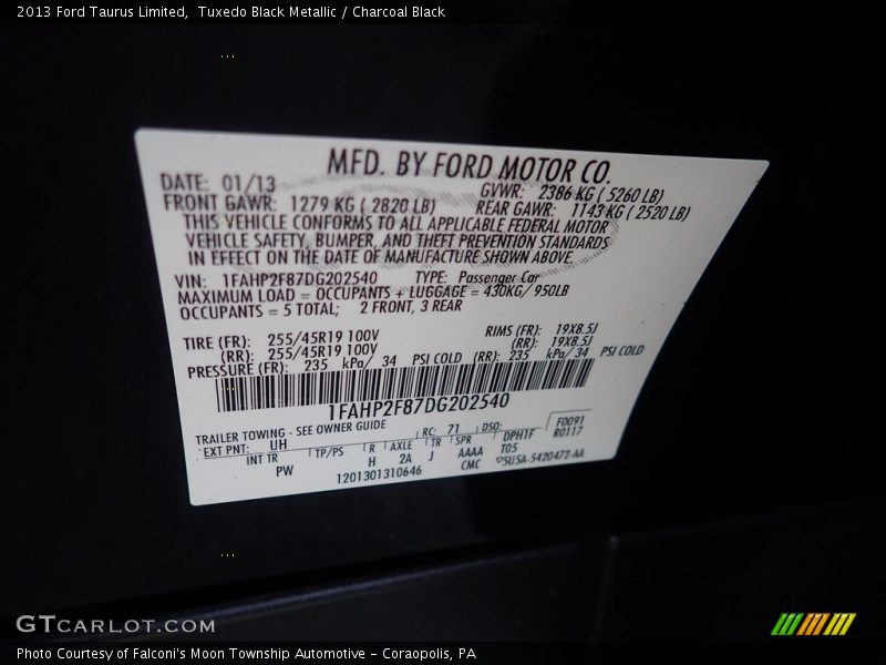 Tuxedo Black Metallic / Charcoal Black 2013 Ford Taurus Limited