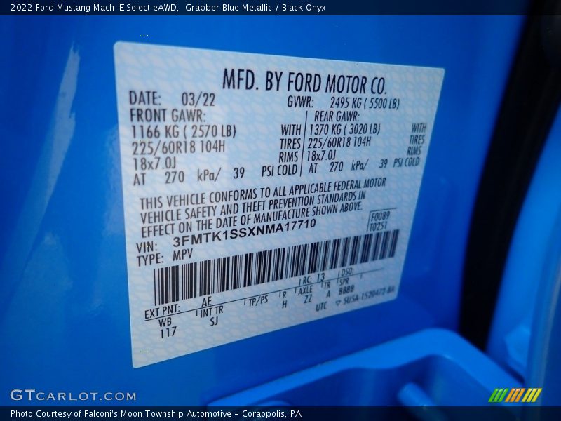2022 Mustang Mach-E Select eAWD Grabber Blue Metallic Color Code AE