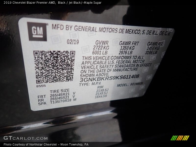 Black / Jet Black/­Maple Sugar 2019 Chevrolet Blazer Premier AWD