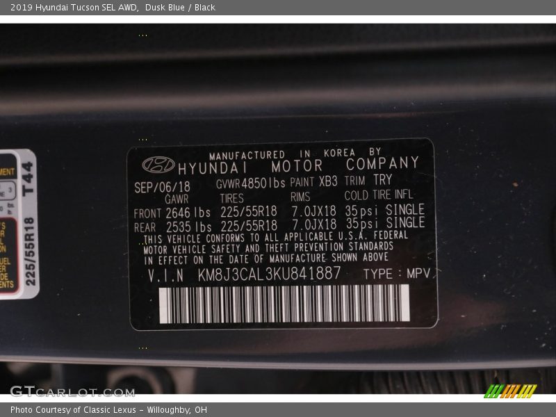 Dusk Blue / Black 2019 Hyundai Tucson SEL AWD