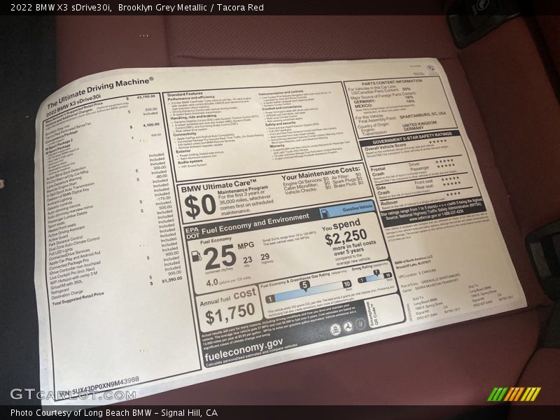  2022 X3 sDrive30i Window Sticker