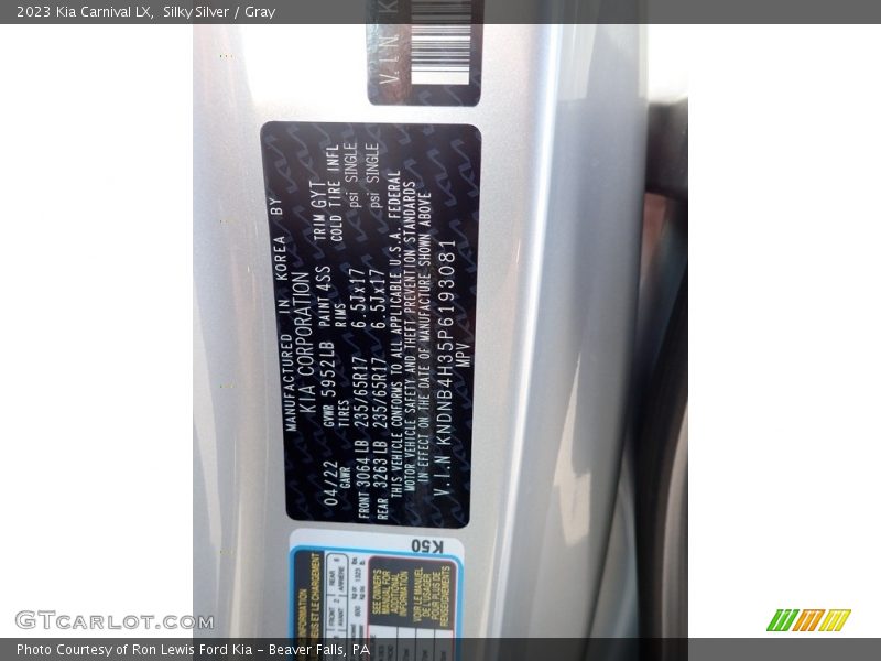 Silky Silver / Gray 2023 Kia Carnival LX