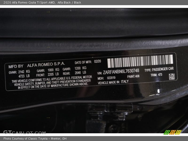 Alfa Black / Black 2020 Alfa Romeo Giulia TI Sport AWD