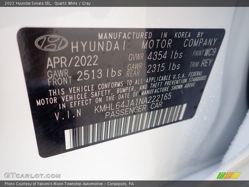 Quartz White / Gray 2022 Hyundai Sonata SEL