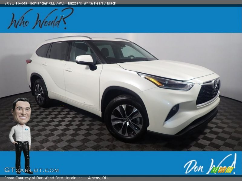 Blizzard White Pearl / Black 2021 Toyota Highlander XLE AWD