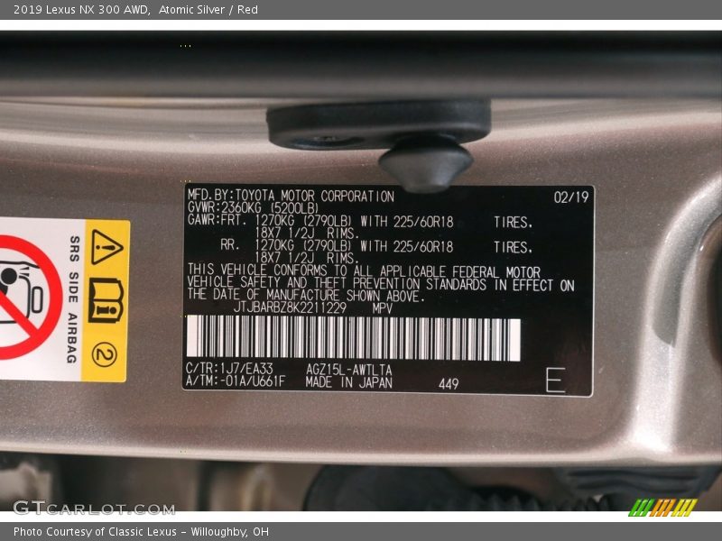 Atomic Silver / Red 2019 Lexus NX 300 AWD