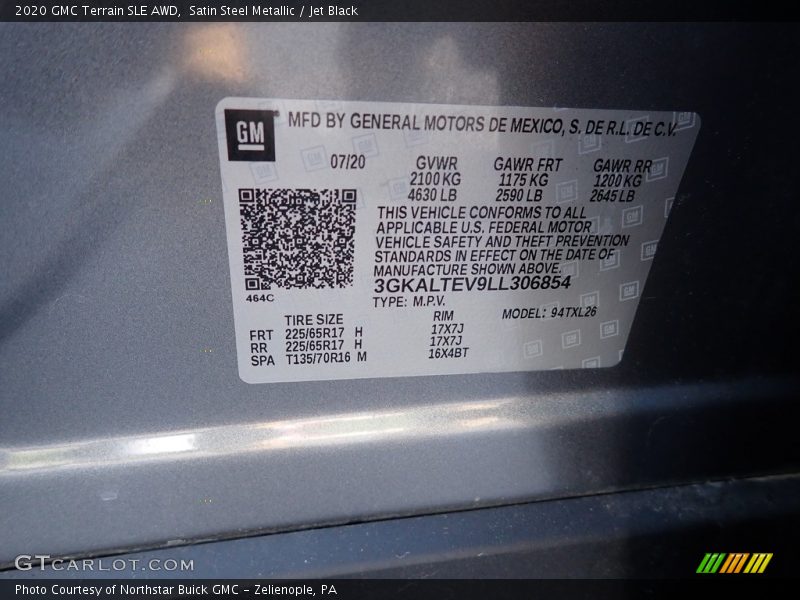 Satin Steel Metallic / Jet Black 2020 GMC Terrain SLE AWD