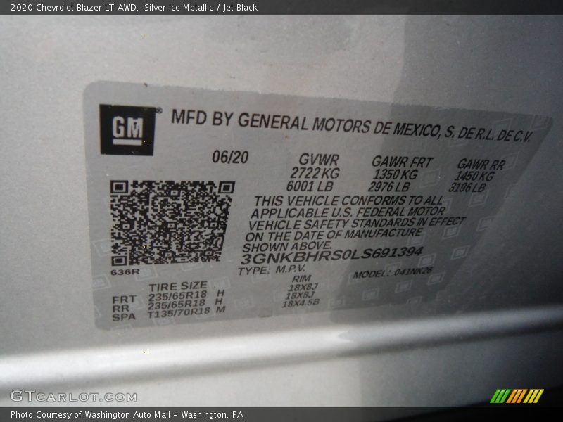 Silver Ice Metallic / Jet Black 2020 Chevrolet Blazer LT AWD