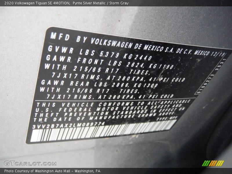 Pyrite Silver Metallic / Storm Gray 2020 Volkswagen Tiguan SE 4MOTION