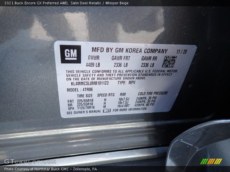 Satin Steel Metallic / Whisper Beige 2021 Buick Encore GX Preferred AWD