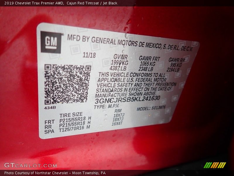 Cajun Red Tintcoat / Jet Black 2019 Chevrolet Trax Premier AWD