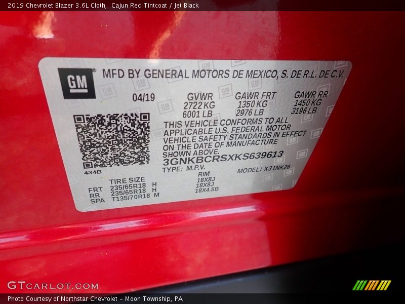 Cajun Red Tintcoat / Jet Black 2019 Chevrolet Blazer 3.6L Cloth