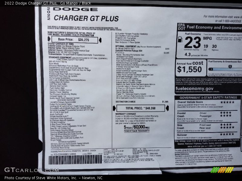 Go Mango / Black 2022 Dodge Charger GT Plus