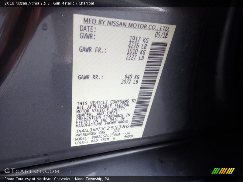 Gun Metallic / Charcoal 2018 Nissan Altima 2.5 S