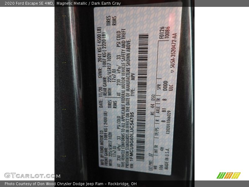Magnetic Metallic / Dark Earth Gray 2020 Ford Escape SE 4WD