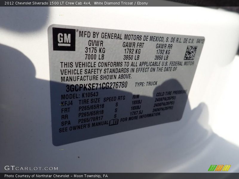 White Diamond Tricoat / Ebony 2012 Chevrolet Silverado 1500 LT Crew Cab 4x4