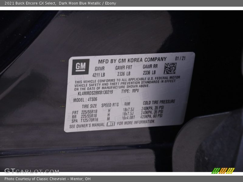 Dark Moon Blue Metallic / Ebony 2021 Buick Encore GX Select