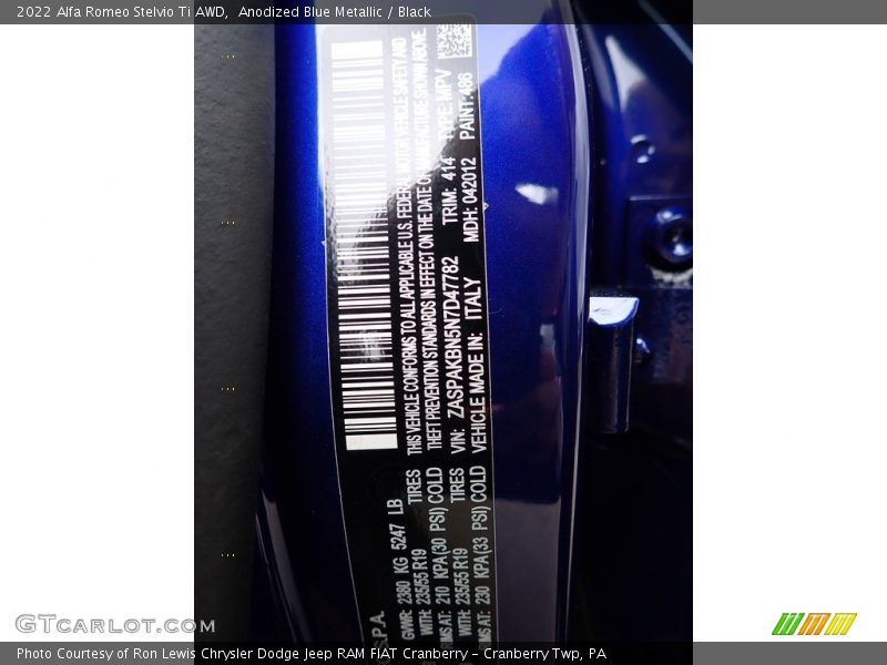 Anodized Blue Metallic / Black 2022 Alfa Romeo Stelvio Ti AWD