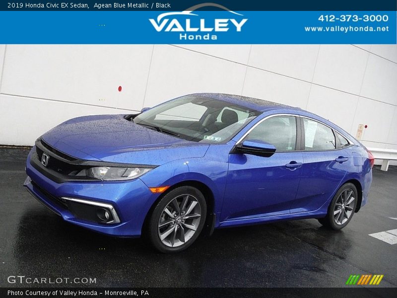 Agean Blue Metallic / Black 2019 Honda Civic EX Sedan