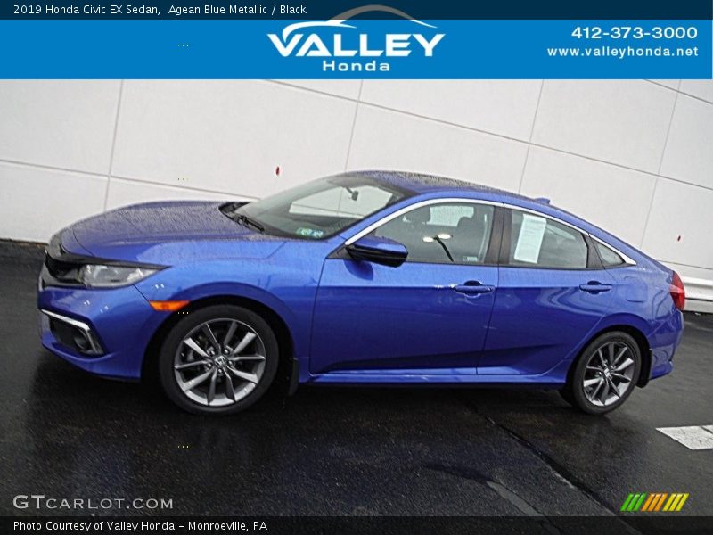 Agean Blue Metallic / Black 2019 Honda Civic EX Sedan