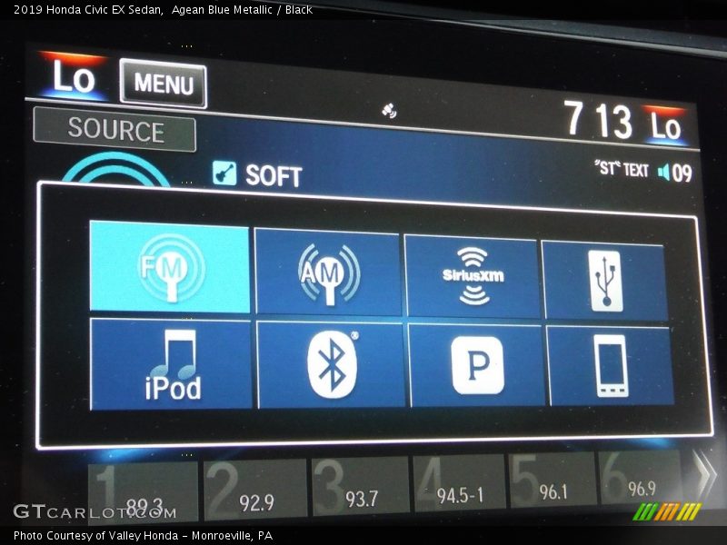 Agean Blue Metallic / Black 2019 Honda Civic EX Sedan