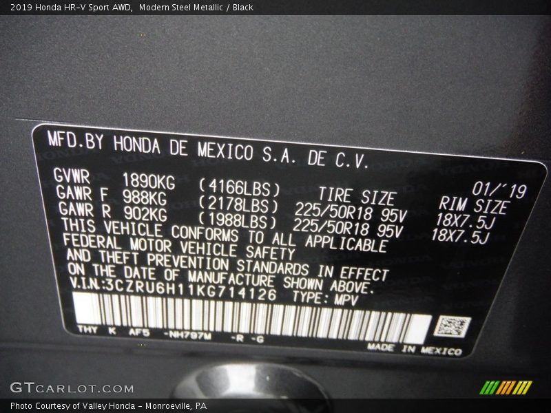 Modern Steel Metallic / Black 2019 Honda HR-V Sport AWD