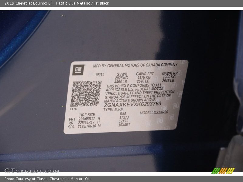 Pacific Blue Metallic / Jet Black 2019 Chevrolet Equinox LT