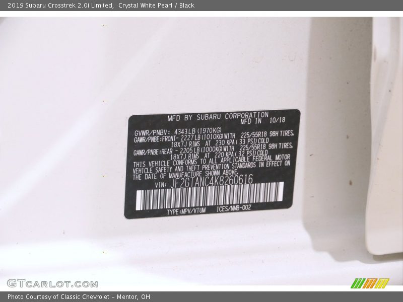 Crystal White Pearl / Black 2019 Subaru Crosstrek 2.0i Limited