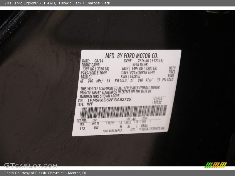 Tuxedo Black / Charcoal Black 2015 Ford Explorer XLT 4WD