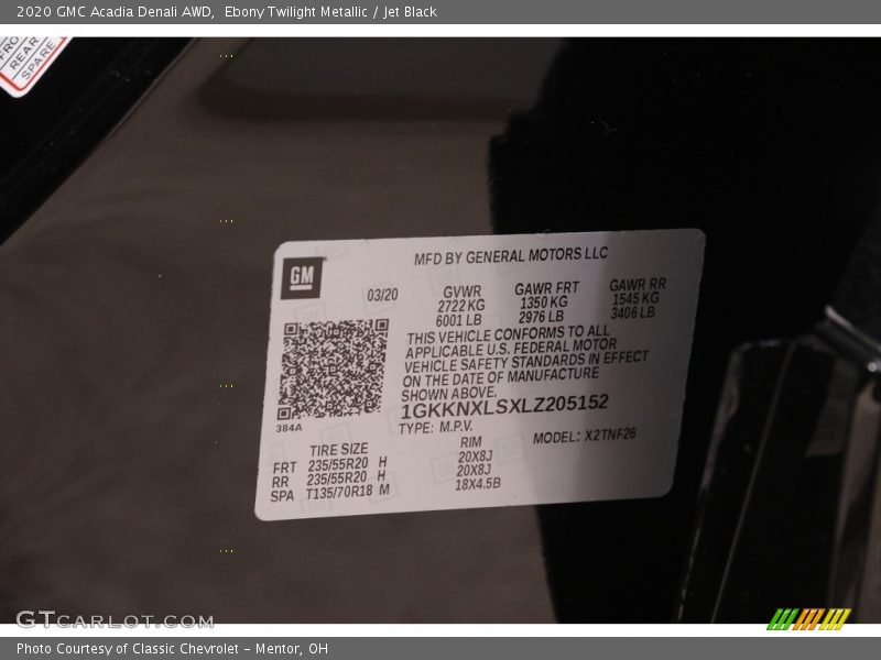 Ebony Twilight Metallic / Jet Black 2020 GMC Acadia Denali AWD