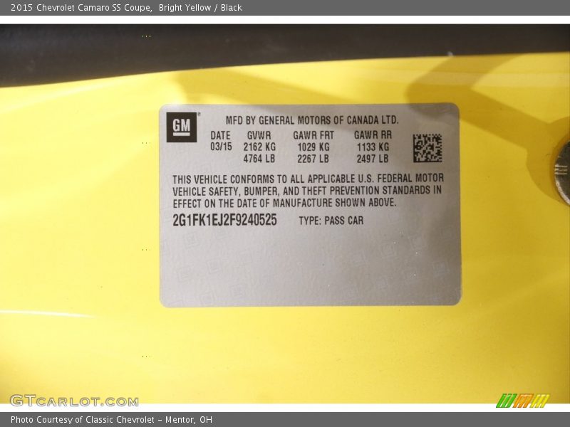 Bright Yellow / Black 2015 Chevrolet Camaro SS Coupe