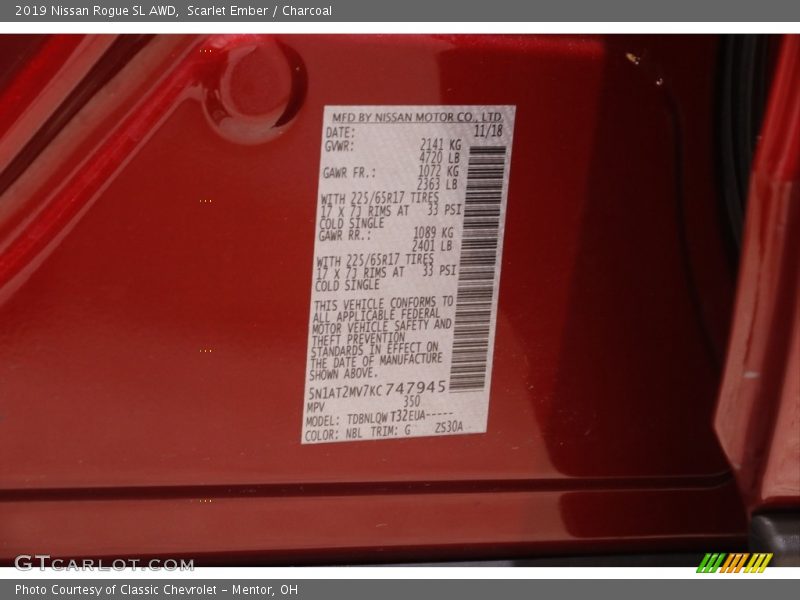 Scarlet Ember / Charcoal 2019 Nissan Rogue SL AWD