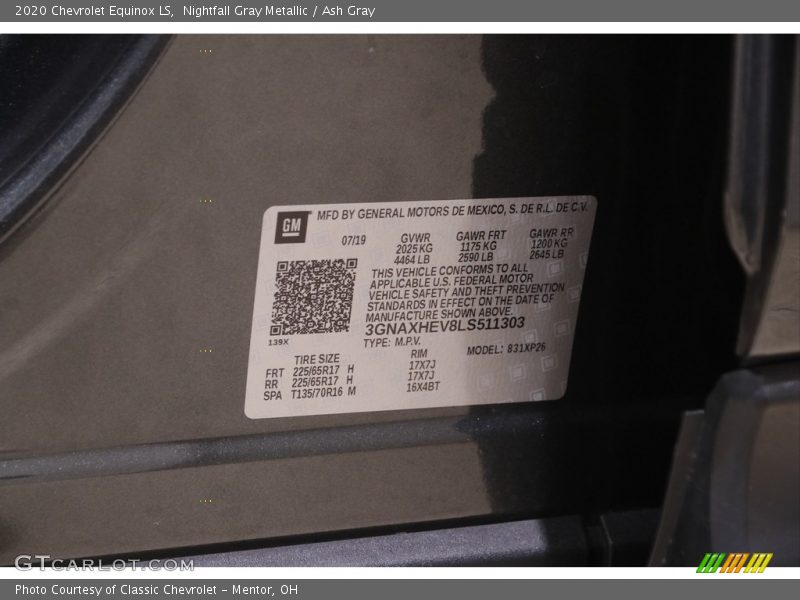 Nightfall Gray Metallic / Ash Gray 2020 Chevrolet Equinox LS