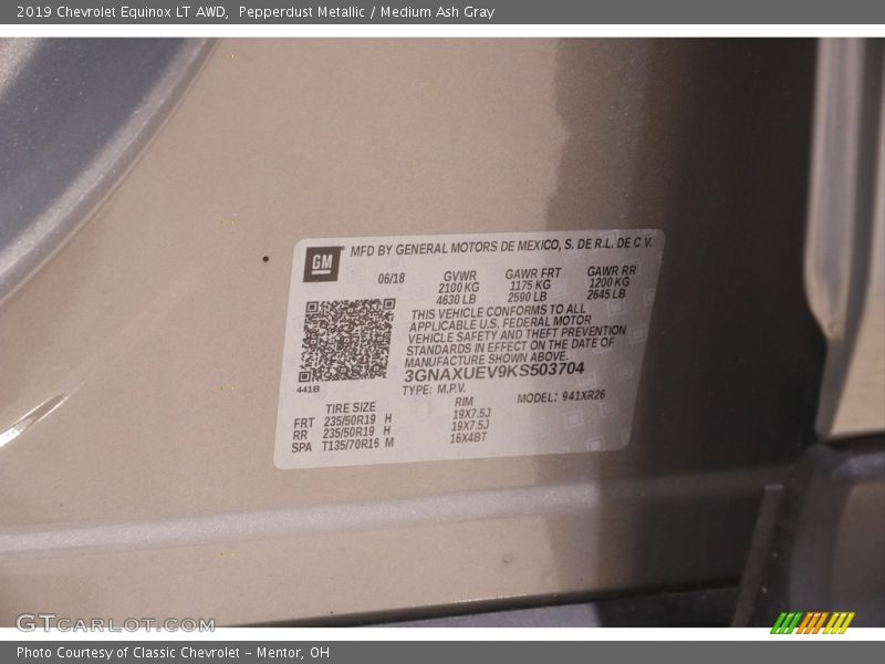 Pepperdust Metallic / Medium Ash Gray 2019 Chevrolet Equinox LT AWD