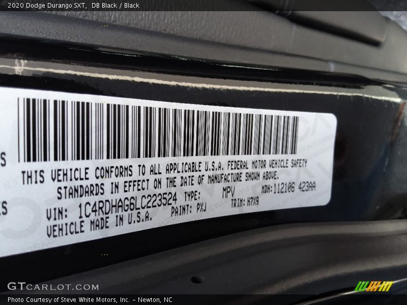 2020 Durango SXT DB Black Color Code PXJ
