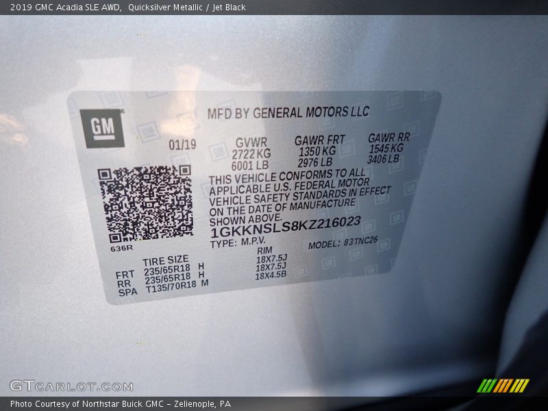 Quicksilver Metallic / Jet Black 2019 GMC Acadia SLE AWD