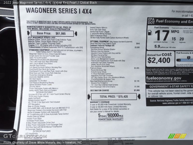  2022 Wagoneer Series I 4x4 Window Sticker