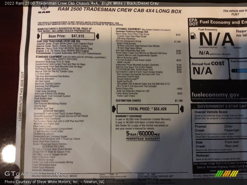 Bright White / Black/Diesel Gray 2022 Ram 2500 Tradesman Crew Cab Chassis 4x4