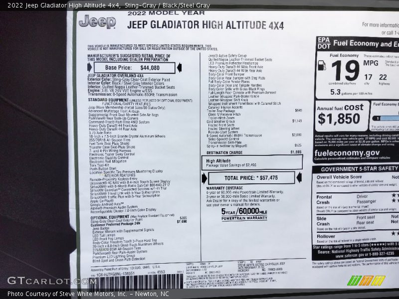 Sting-Gray / Black/Steel Gray 2022 Jeep Gladiator High Altitude 4x4