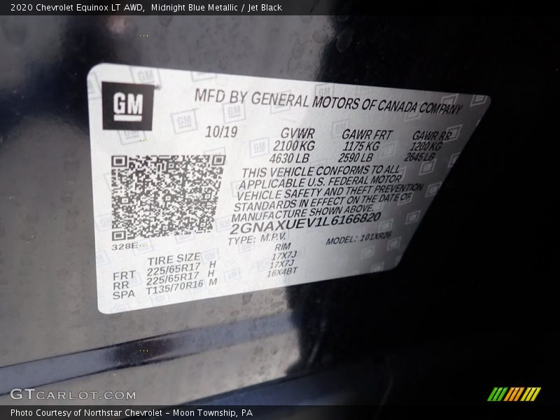 Midnight Blue Metallic / Jet Black 2020 Chevrolet Equinox LT AWD