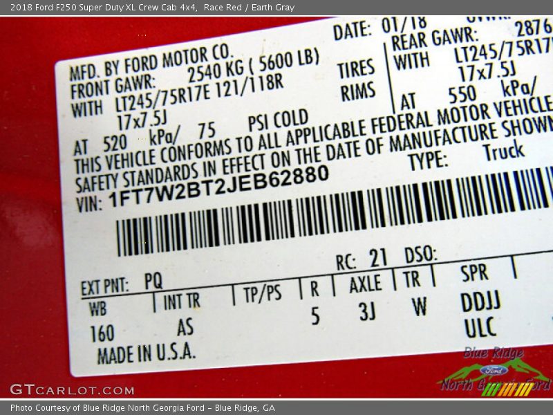 Race Red / Earth Gray 2018 Ford F250 Super Duty XL Crew Cab 4x4