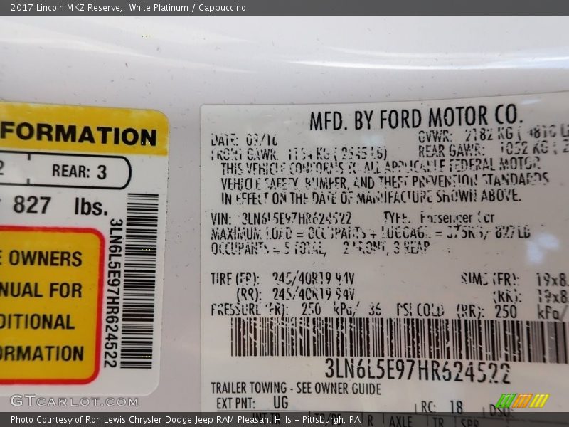 White Platinum / Cappuccino 2017 Lincoln MKZ Reserve