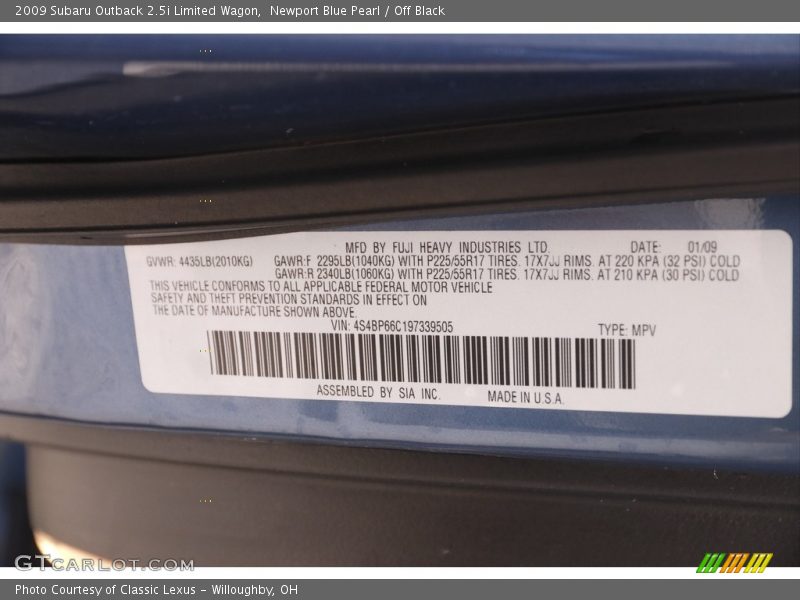 Newport Blue Pearl / Off Black 2009 Subaru Outback 2.5i Limited Wagon